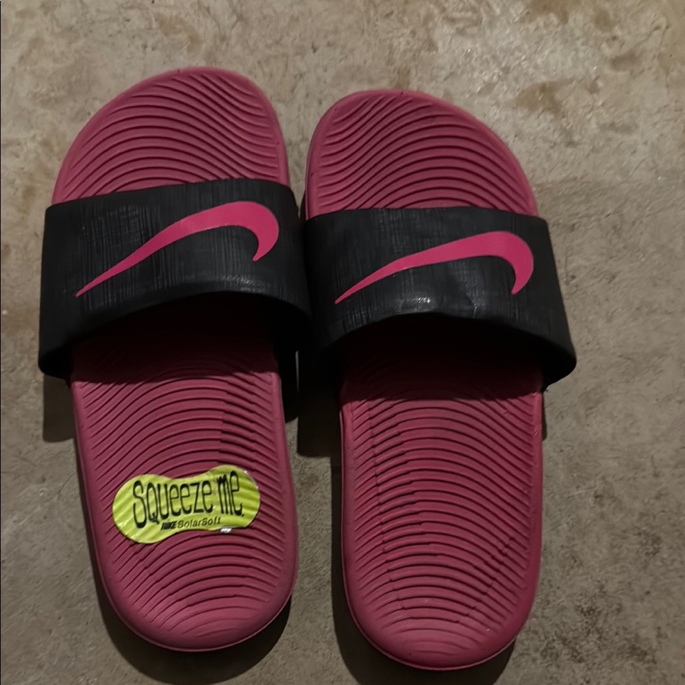 Nike Pink and Black Slides
